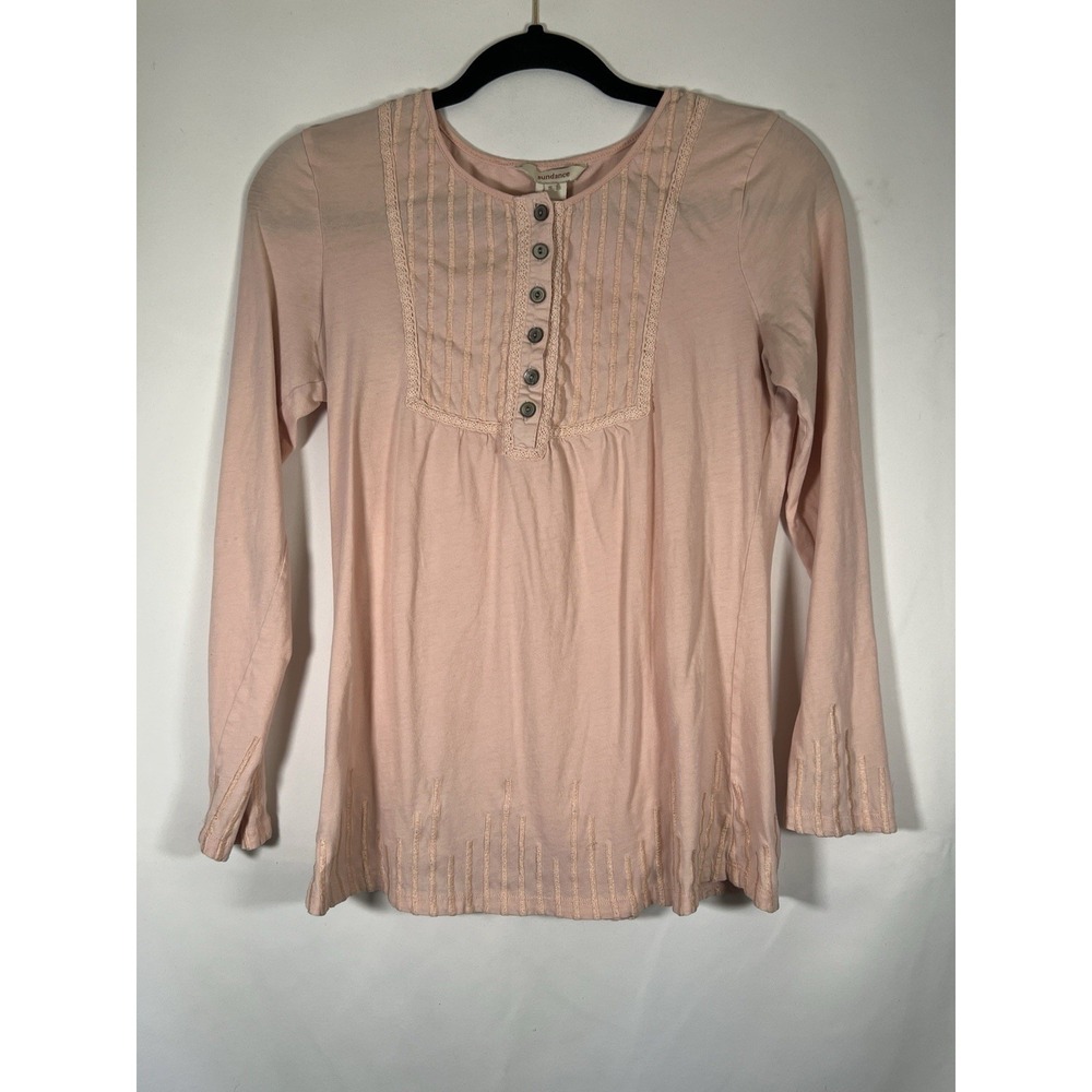 Sundance Women's Light Pink Long Sleeve Embroidered Detail Hendly Size S Cotton